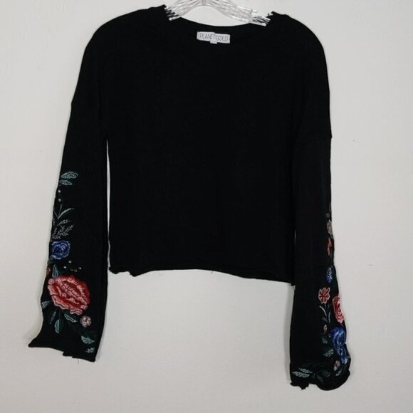 Planet Gold Bell Sleeve Embroidered Top Shirt - Picture 1 of 5